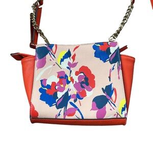 EMMA & SOPHIA Orange & Pink Floral ‎ Crossbody Leather  Purse Colorful Bag